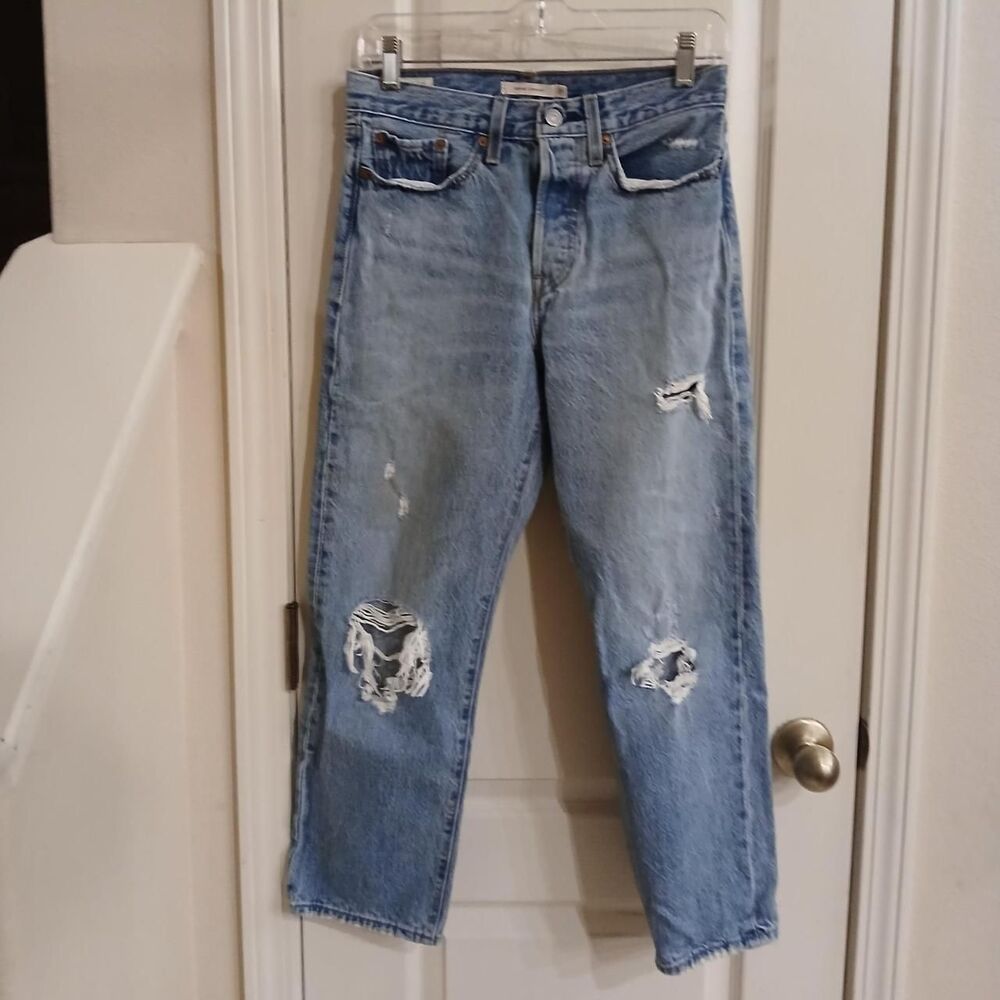 Levi's Big E Premium Wedgie Straight Button Fly Destructed Denim Jeans 27 Retro